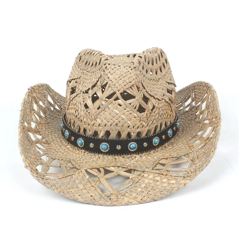 100% Natural Straw Cowboy Hat Women Men Handmade Weave Cowboy Hats