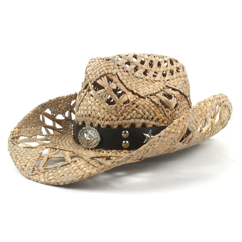 100% Natural Straw Cowboy Hat Women Men Handmade Weave Cowboy Hats