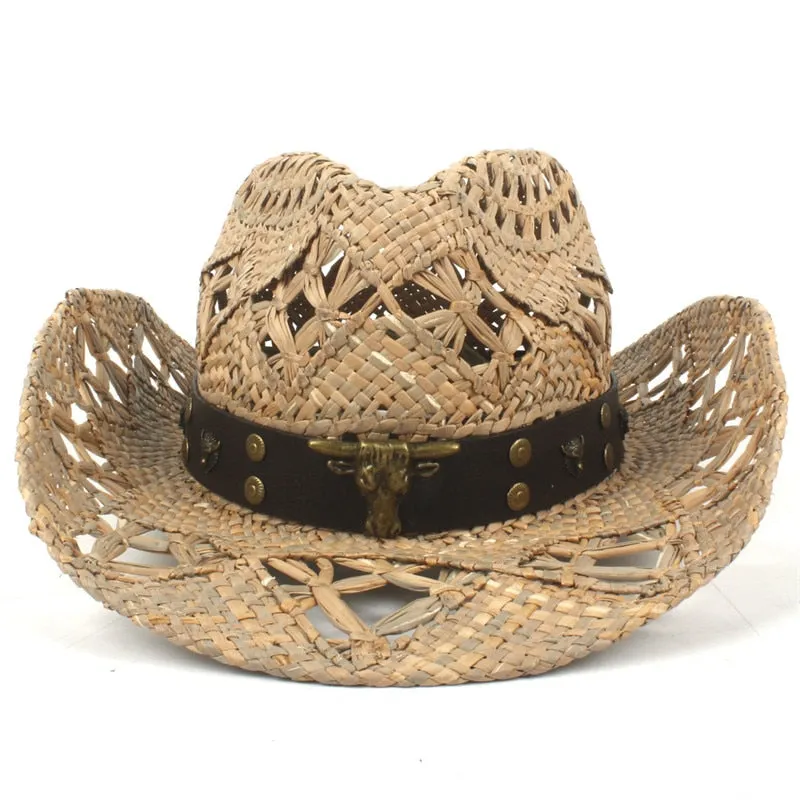 100% Natural Straw Cowboy Hat Women Men Handmade Weave Cowboy Hats