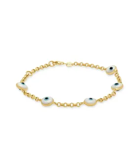 14K Yellow Gold Evil Eye Chain Bracelet