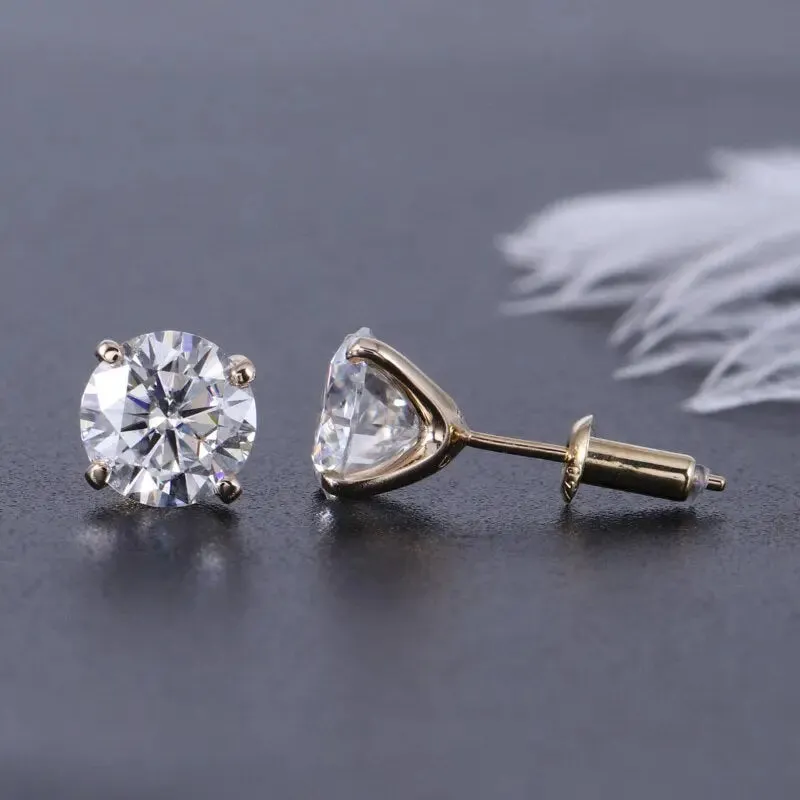 14k Yellow Gold Moissanite Stud Earrings 2ctw