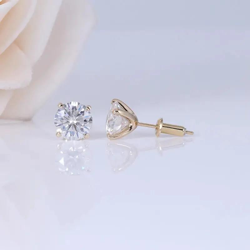 14k Yellow Gold Moissanite Stud Earrings 2ctw