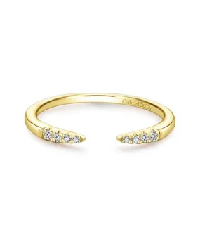 14K Yellow Gold Open Diamond Tipped Stackable Ring