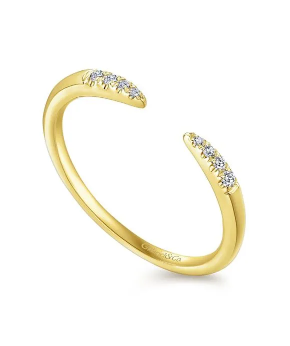 14K Yellow Gold Open Diamond Tipped Stackable Ring