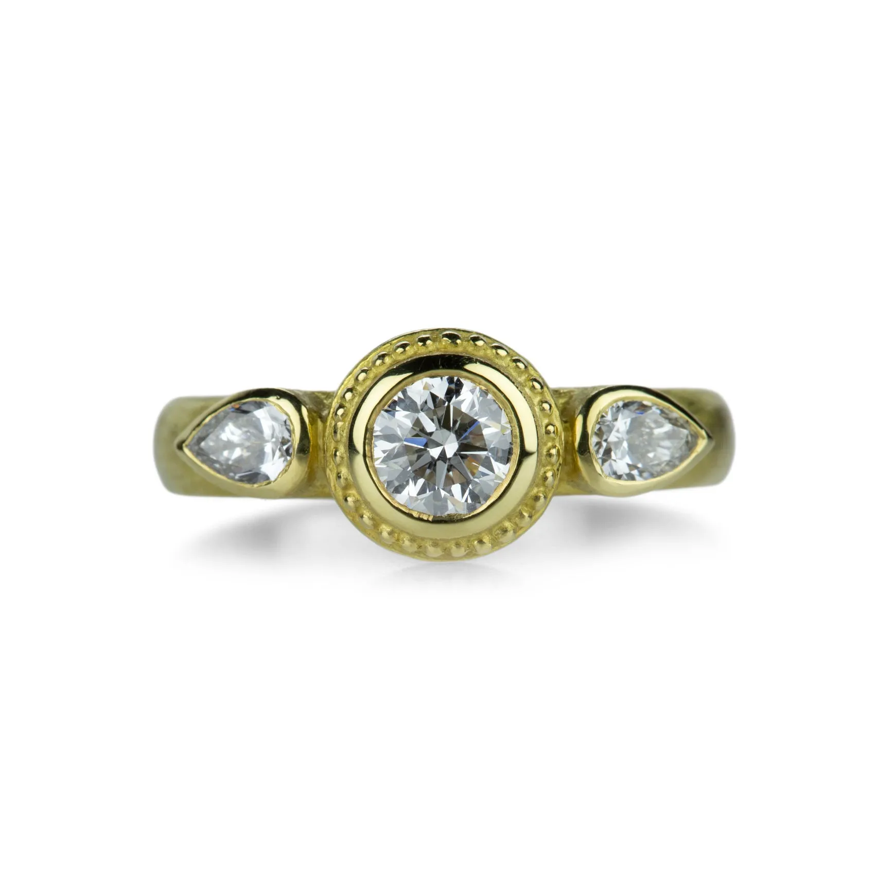 18k Yellow Gold Round and Pear Shaped Diamond Ring