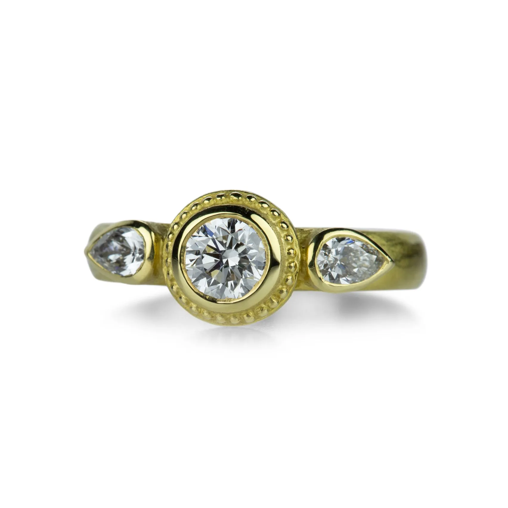 18k Yellow Gold Round and Pear Shaped Diamond Ring