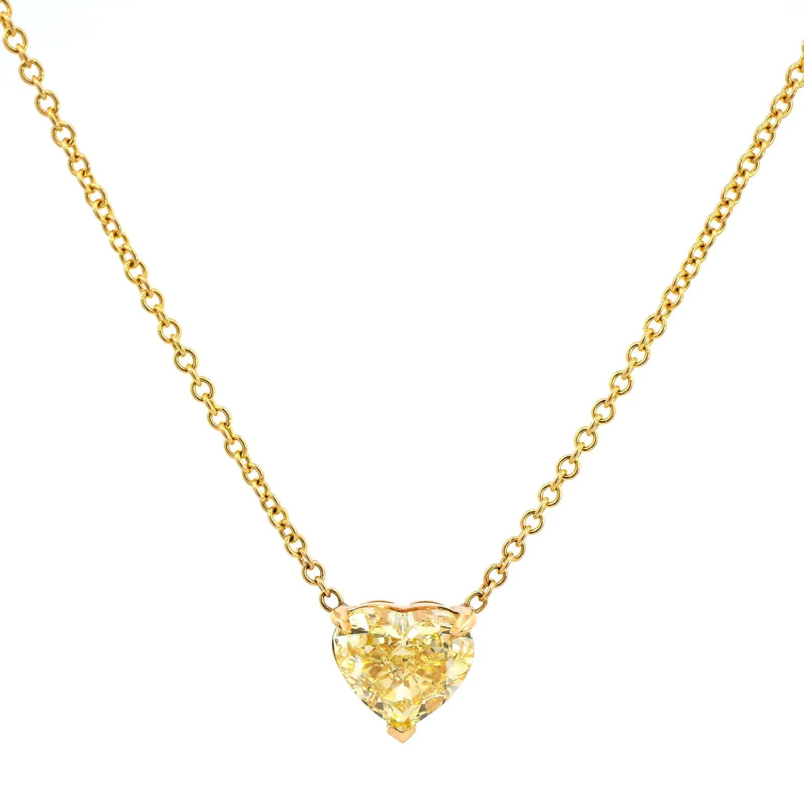 18K Yellow Gold Yellow Diamond Heart Pendant Necklace