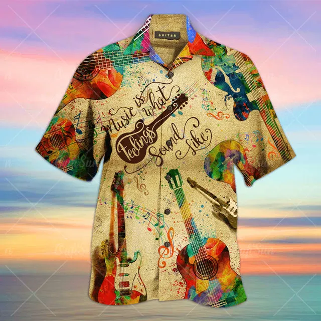 2022 New Fashion Men Short Sleeve Printed Casual Shirt Soft Slim Hawaiian Note Social Business Formal Shirt