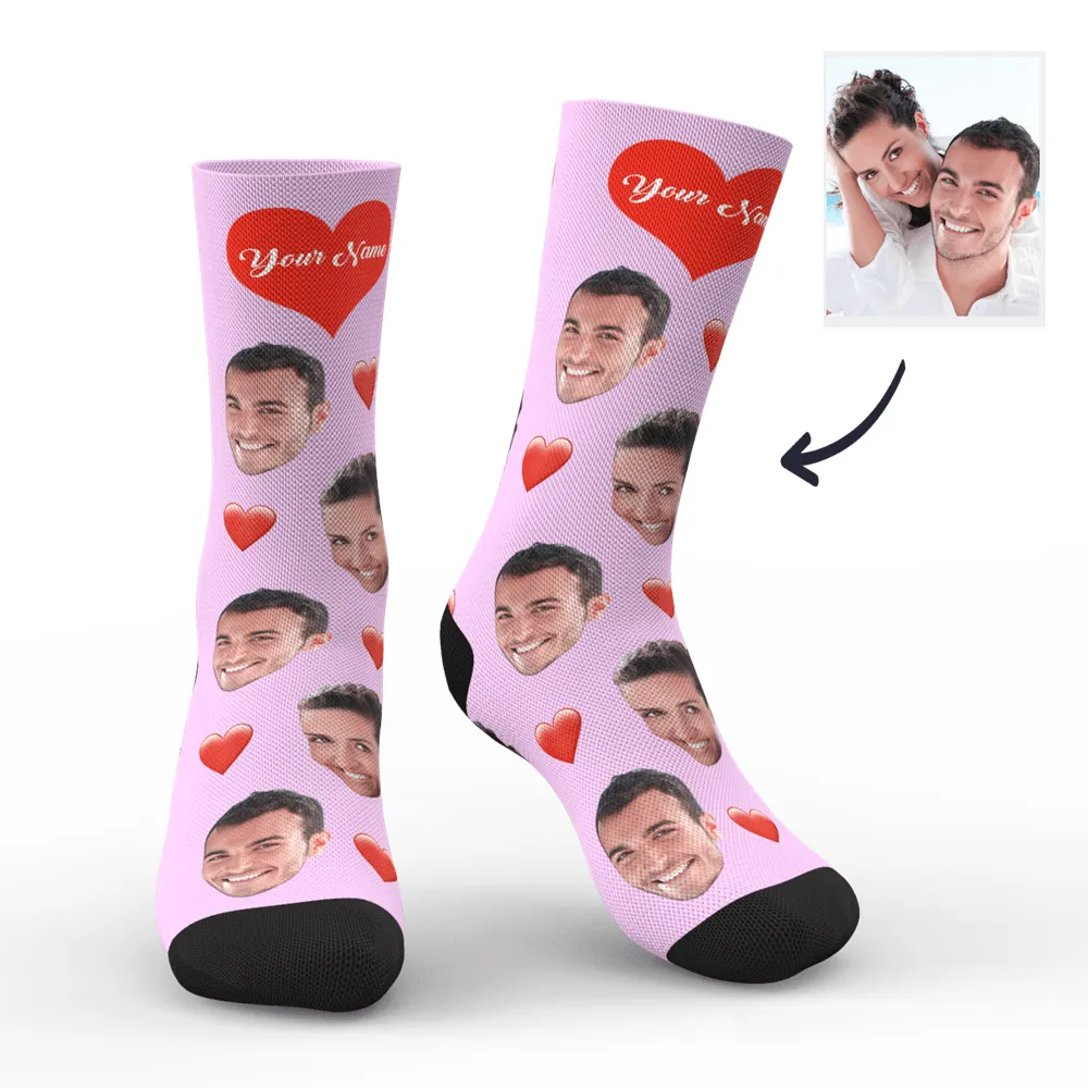 3D Preview Custom Face Heart Socks with Your Text