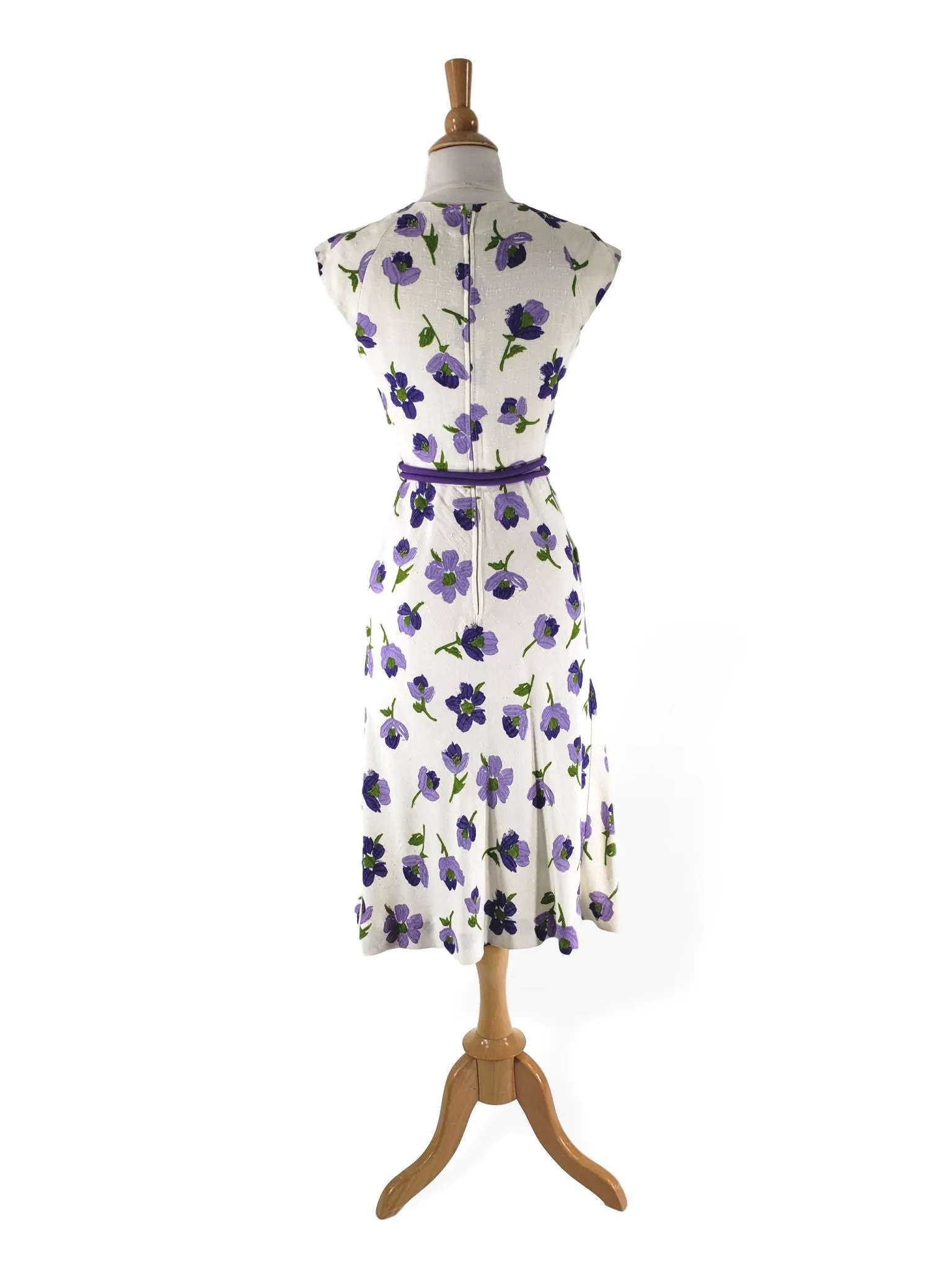 70s Purple Floral Day Dress - sm