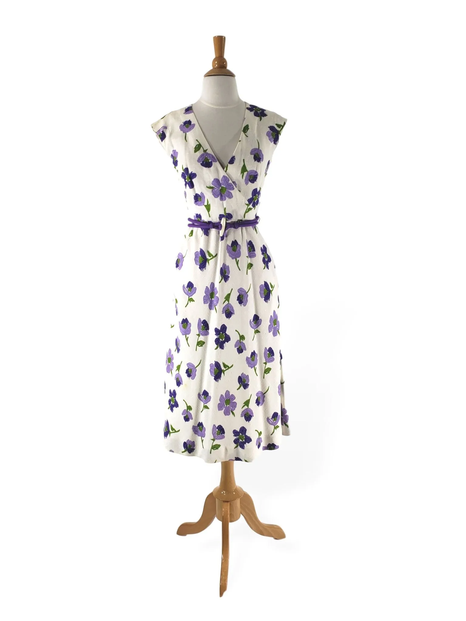 70s Purple Floral Day Dress - sm