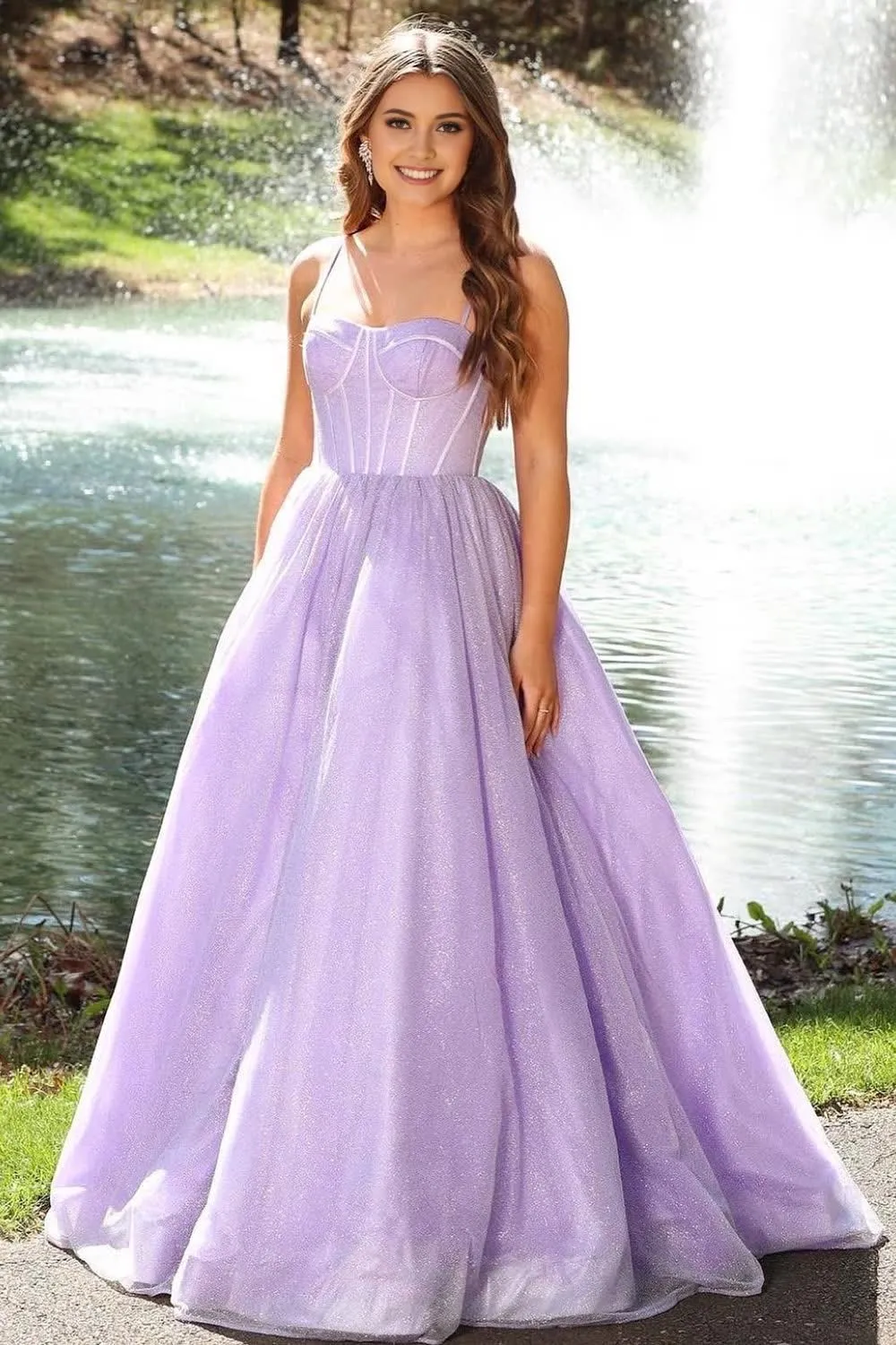 A Line Spaghetti Straps Sky Blue Long Prom Dress