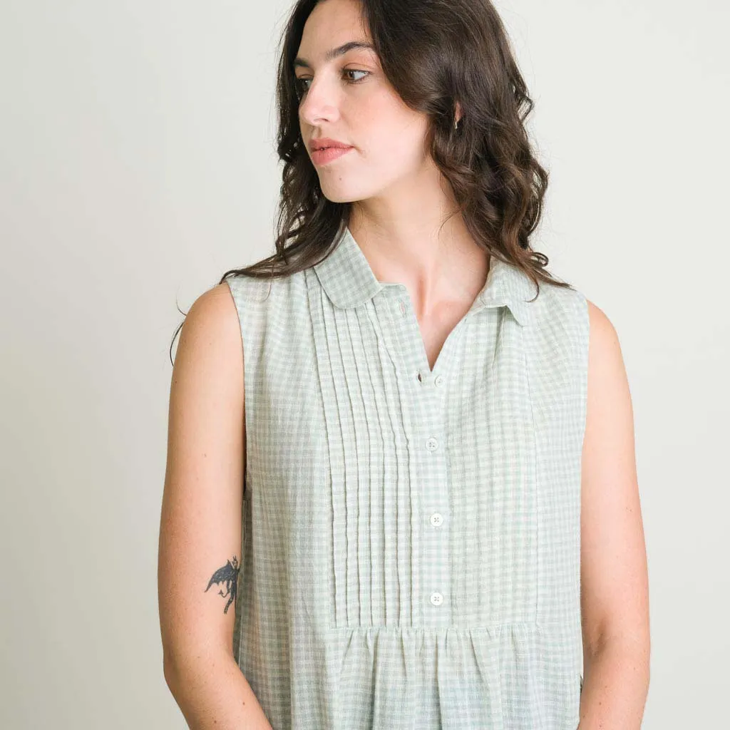 Adrianne Cotton & Linen Sleeveless Blouse | Check Mint