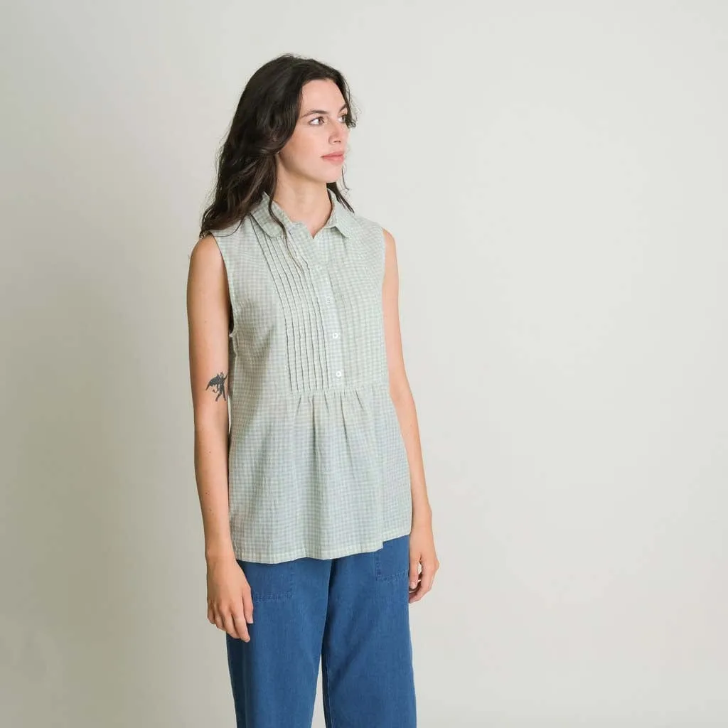 Adrianne Cotton & Linen Sleeveless Blouse | Check Mint