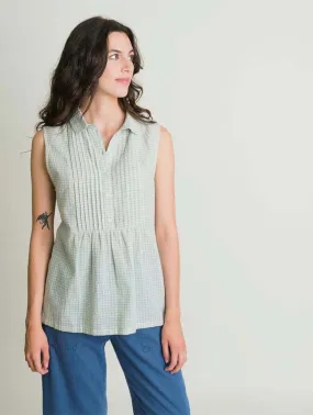 Adrianne Cotton & Linen Sleeveless Blouse | Check Mint