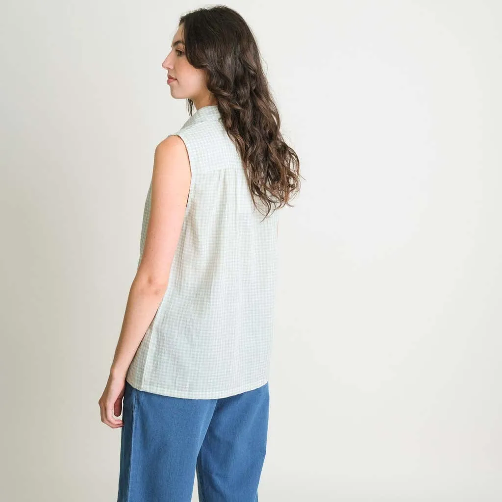 Adrianne Cotton & Linen Sleeveless Blouse | Check Mint