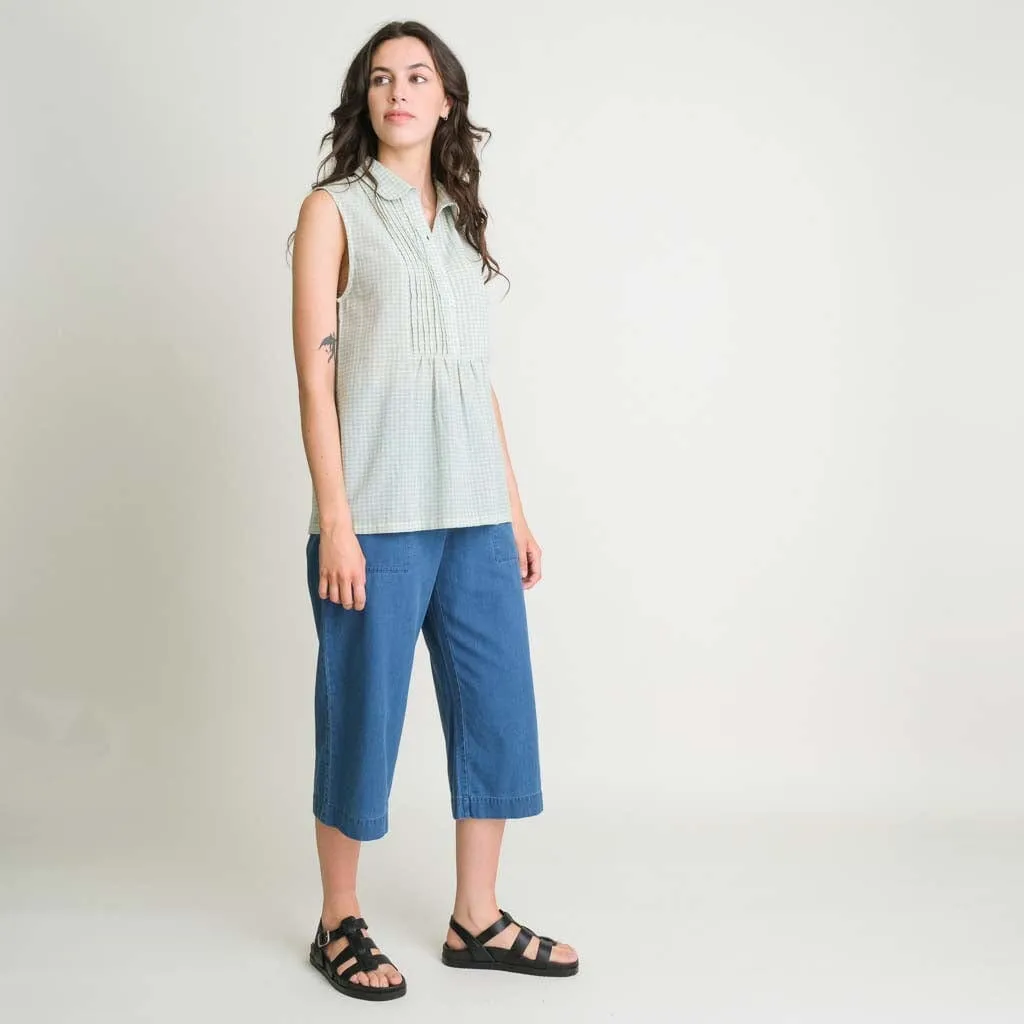 Adrianne Cotton & Linen Sleeveless Blouse | Check Mint