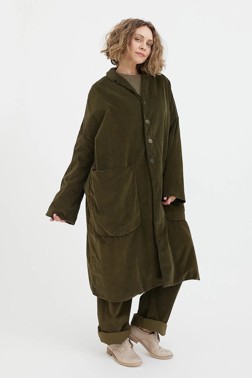 Album Di Famiglia - Velvet Loose Coat - Olive