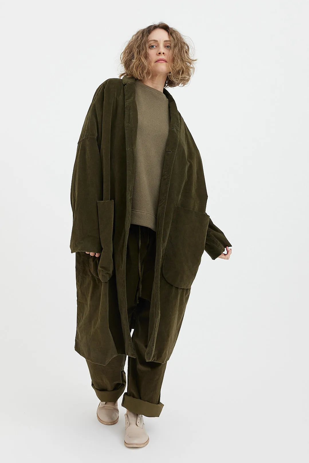 Album Di Famiglia - Velvet Loose Coat - Olive