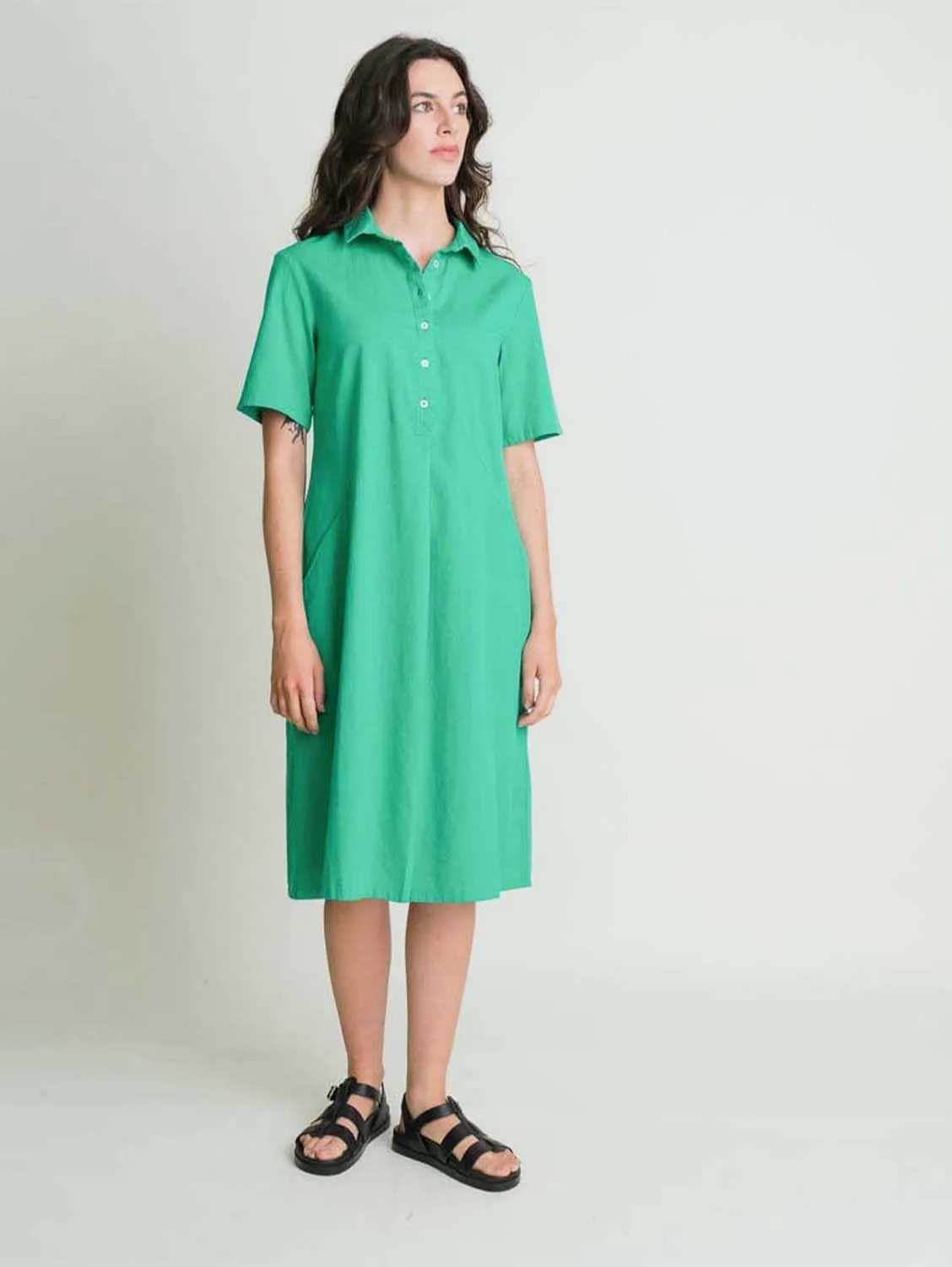 Alexa Linen & Cotton Shirt Dress | Mint