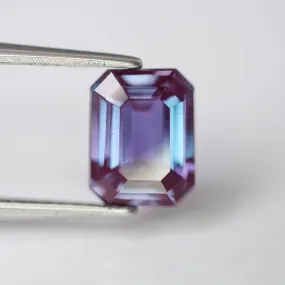 Alexandrite | lab created, colour changing, emerald cut 8x6 mm, 1.90ct