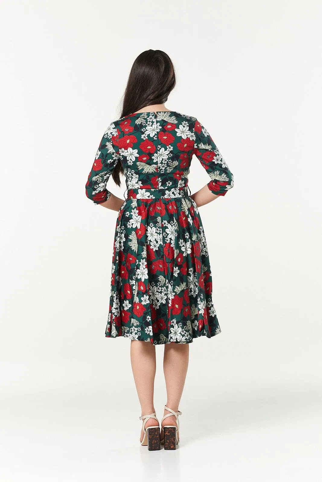 Angela Wrap Swing, Fit and flare Midi Floral Dress