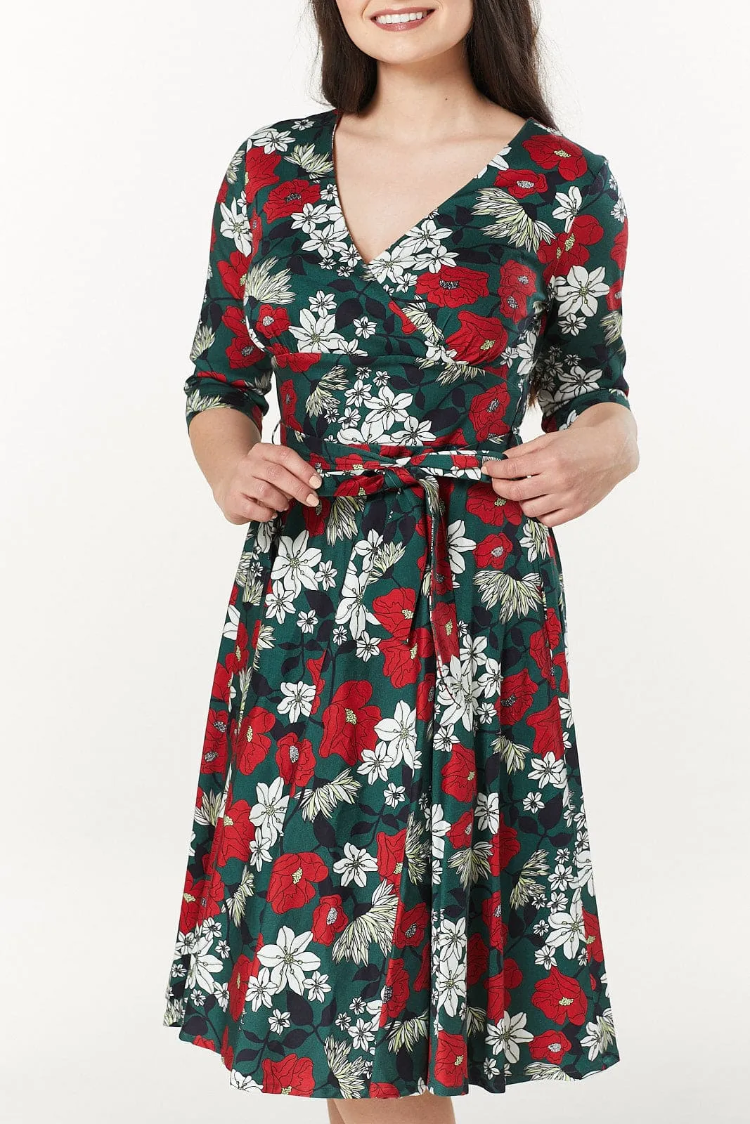 Angela Wrap Swing, Fit and flare Midi Floral Dress