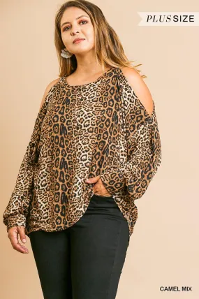 Animal Print Long Puff Sleeve with Open Shoulder