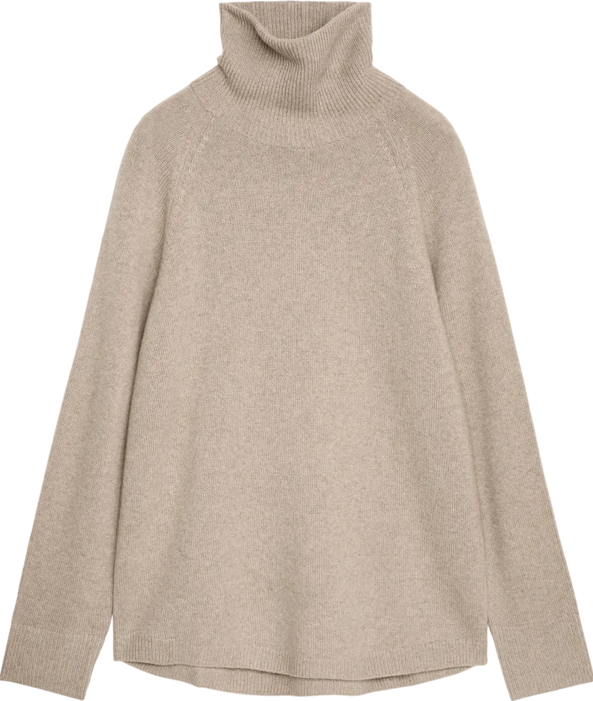 Arket Beige Oversized Cashmere Roll-neck Jumper UK S