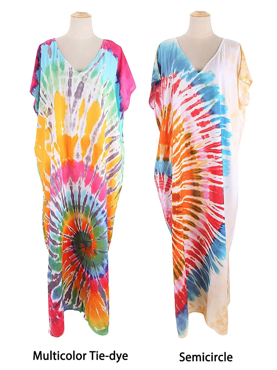 Ashore Shop 2023 Boho Tie Dye Oversize Kaftan Beach Cover Up for Women Holiday Casual Loose Long Dress Robe Beachwear Swim Suit Sarong