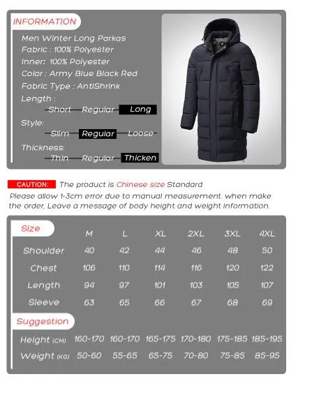 Ashore Shop Mens Long Winter Windproof Hooded Parka