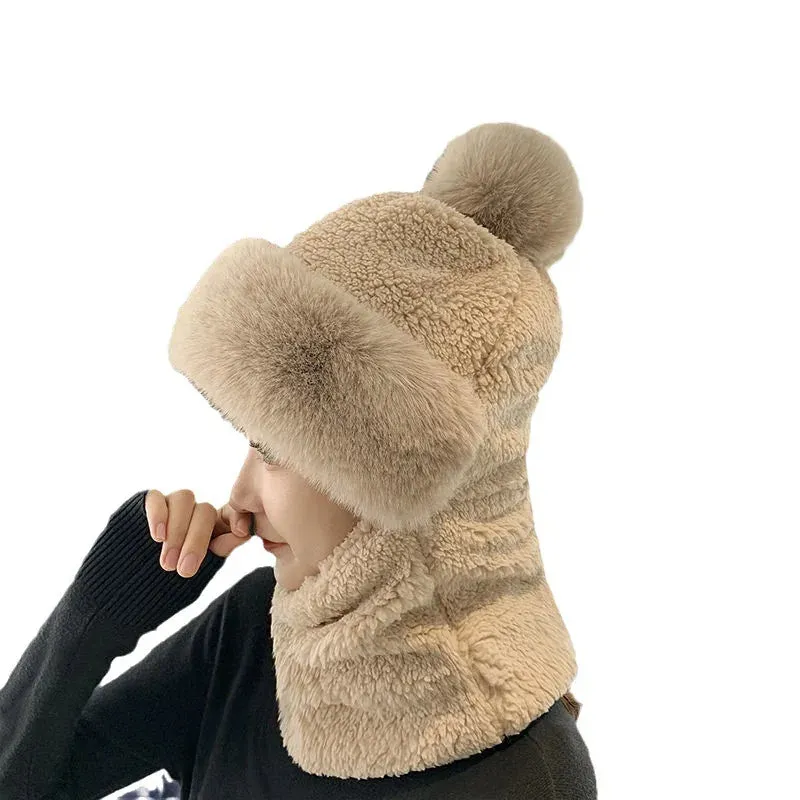 Ashore Shop New Women Winter Cute Fake Fur Cap Hats Girls Female Warm Beanie Cap Hat Full Face Cover Ski