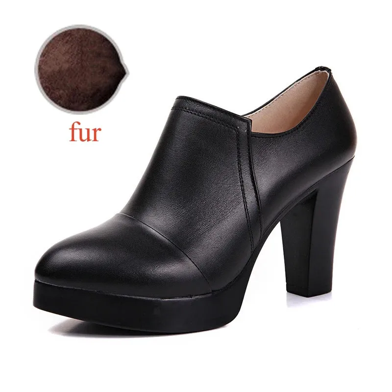 Ashore Shop Platform Pumps Women Shoes with Fur 2023 Fall Block High Heels Shoes