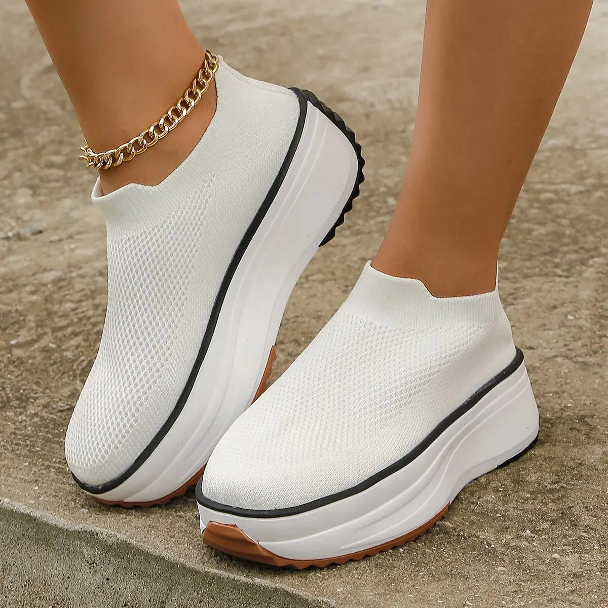 Ashore Shop Spring and Autumn 2023 Women's Vulcanized Platform Shoes Comfortable Walking Casual Shoes