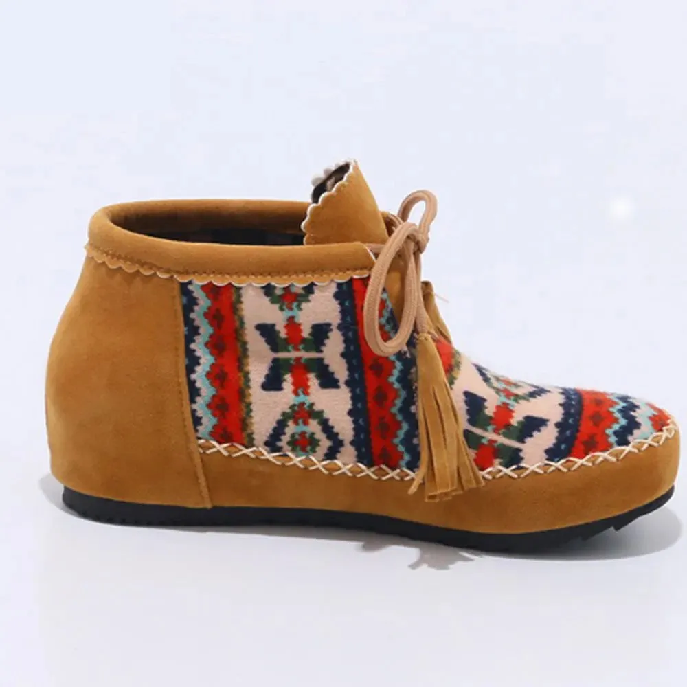 Ashore Shop Spring Autumn Fashion Large Size 34-43 Embroider Flock Lace Up Ankle Boots