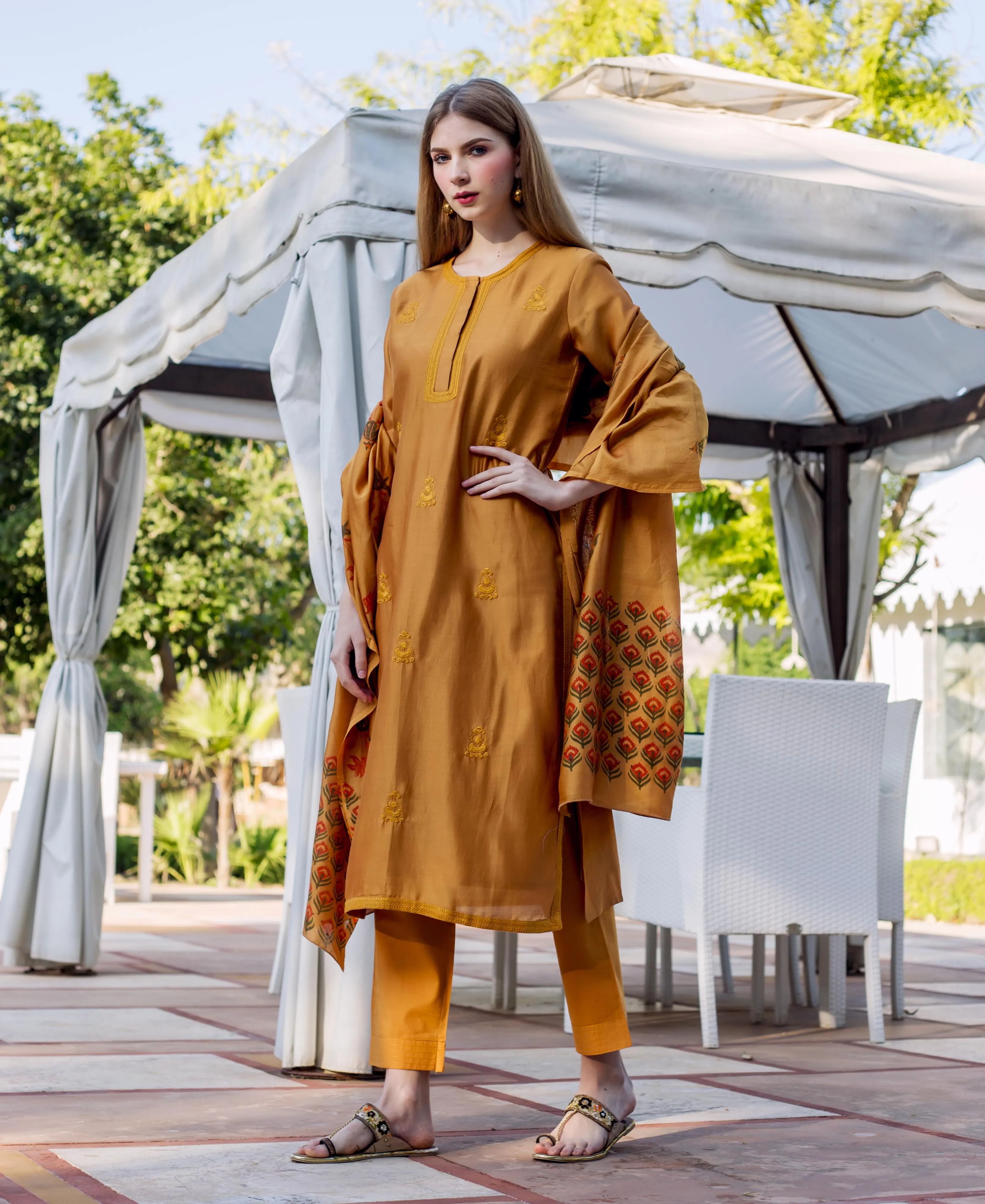 Autumn Rust Embroidered Kurta