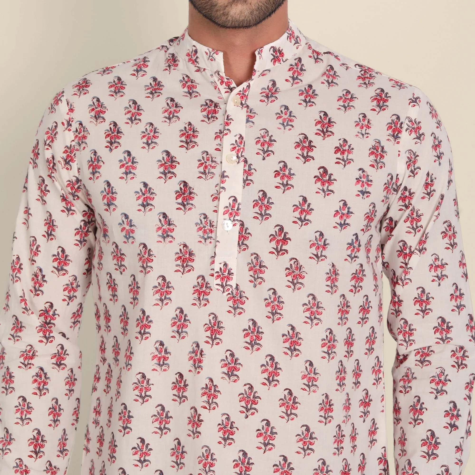 Ayaan White Hand Block Printed Shirt for Men