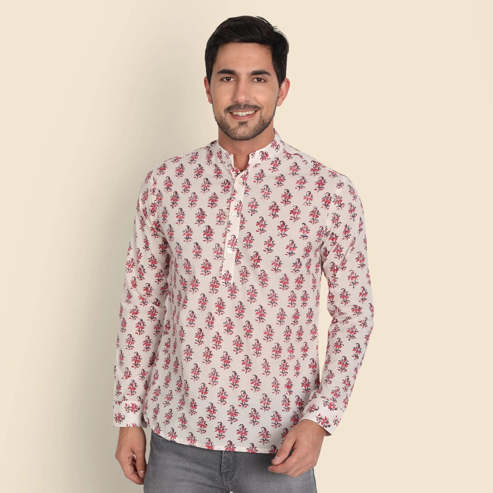 Ayaan White Hand Block Printed Shirt for Men