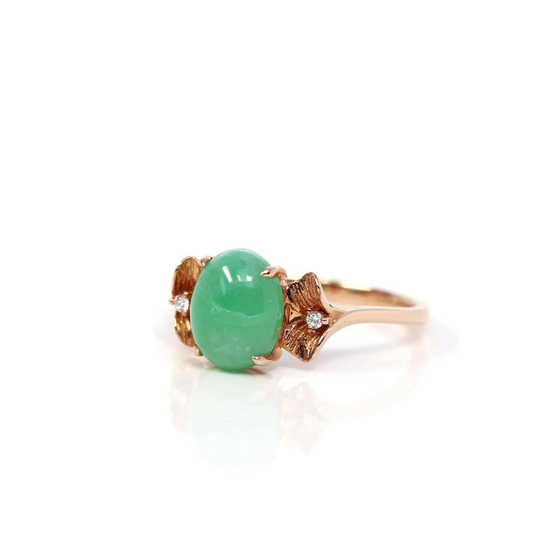 Baikalla? "Aretha" 18k Rose Gold Natural Imperial Jadeite Morning Glory Engagement Ring