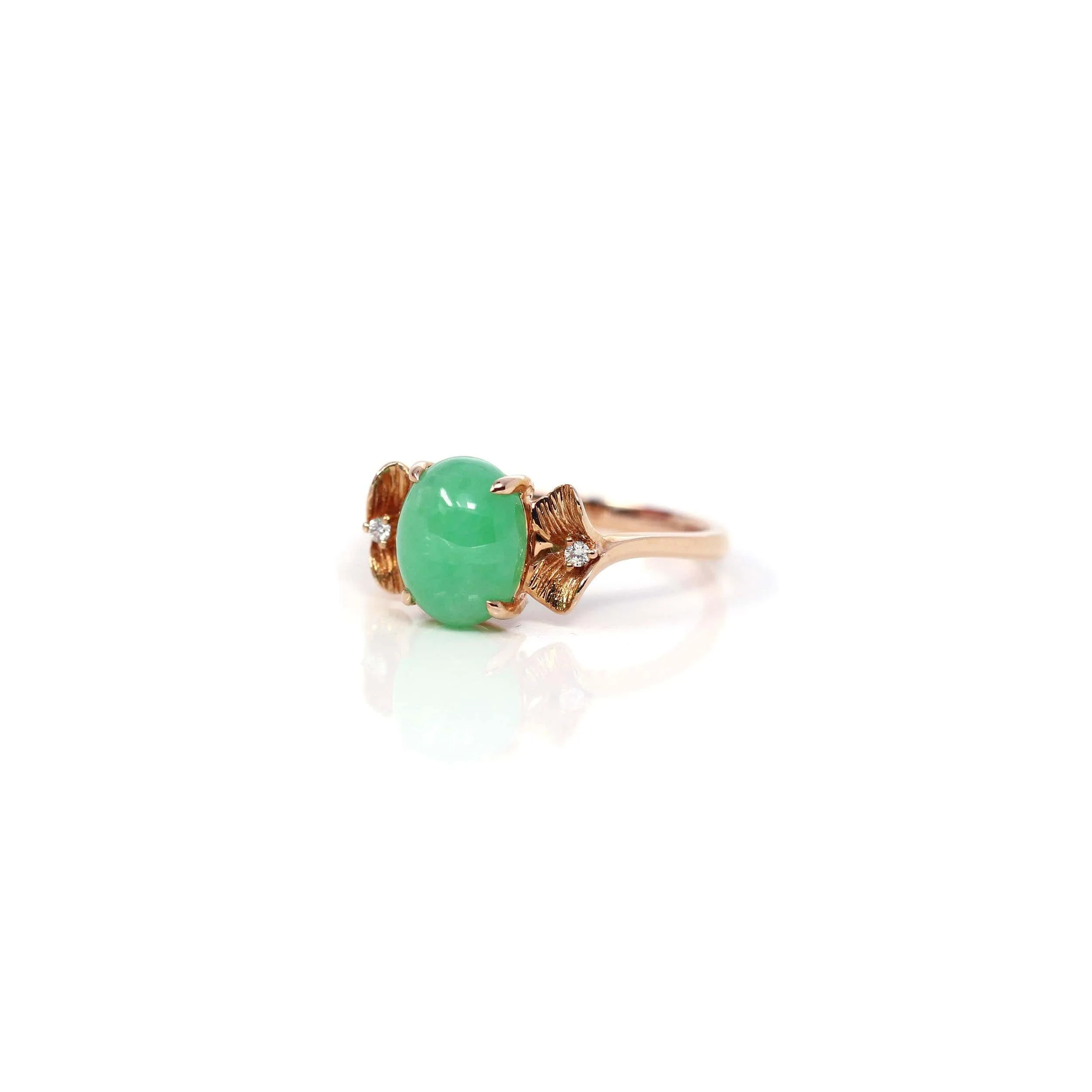 Baikalla? "Aretha" 18k Rose Gold Natural Imperial Jadeite Morning Glory Engagement Ring