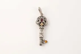 Barbara Bixby 925 Silver 18k Gold Red & Yellow Stone Key Pendant (13.77g.)