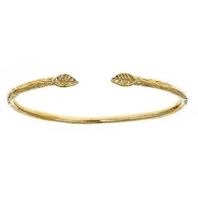 Better Jewelry 14K Yellow Gold West Indian Bangle w. Leaf Ends