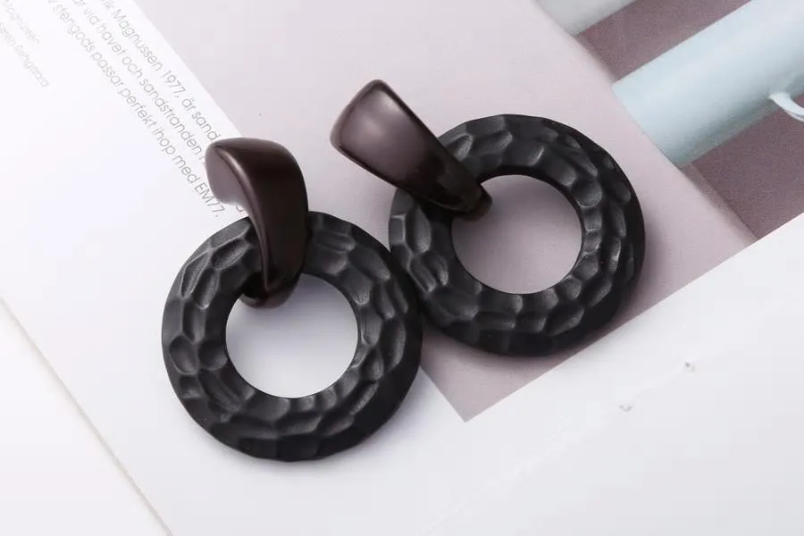 Big Black Chunky Textured Acrylic Earrings