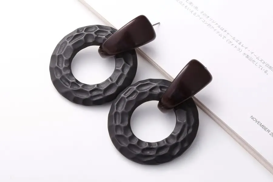 Big Black Chunky Textured Acrylic Earrings