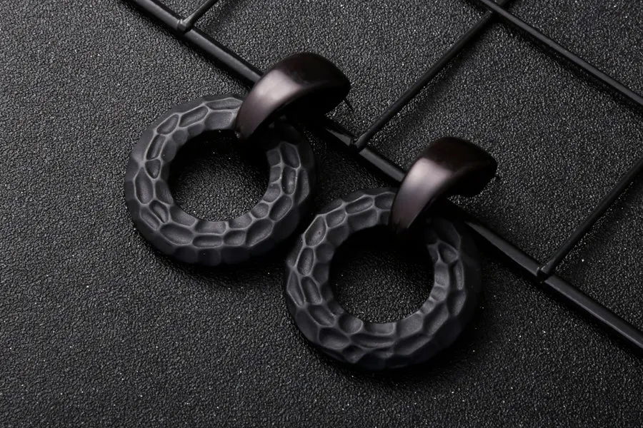 Big Black Chunky Textured Acrylic Earrings