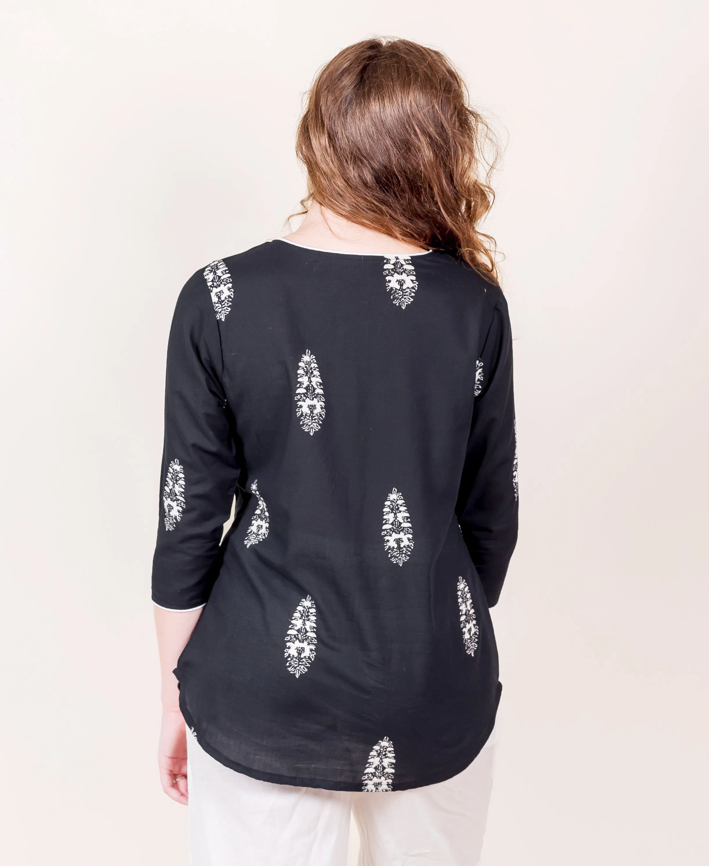 Black Printed Cotton Top