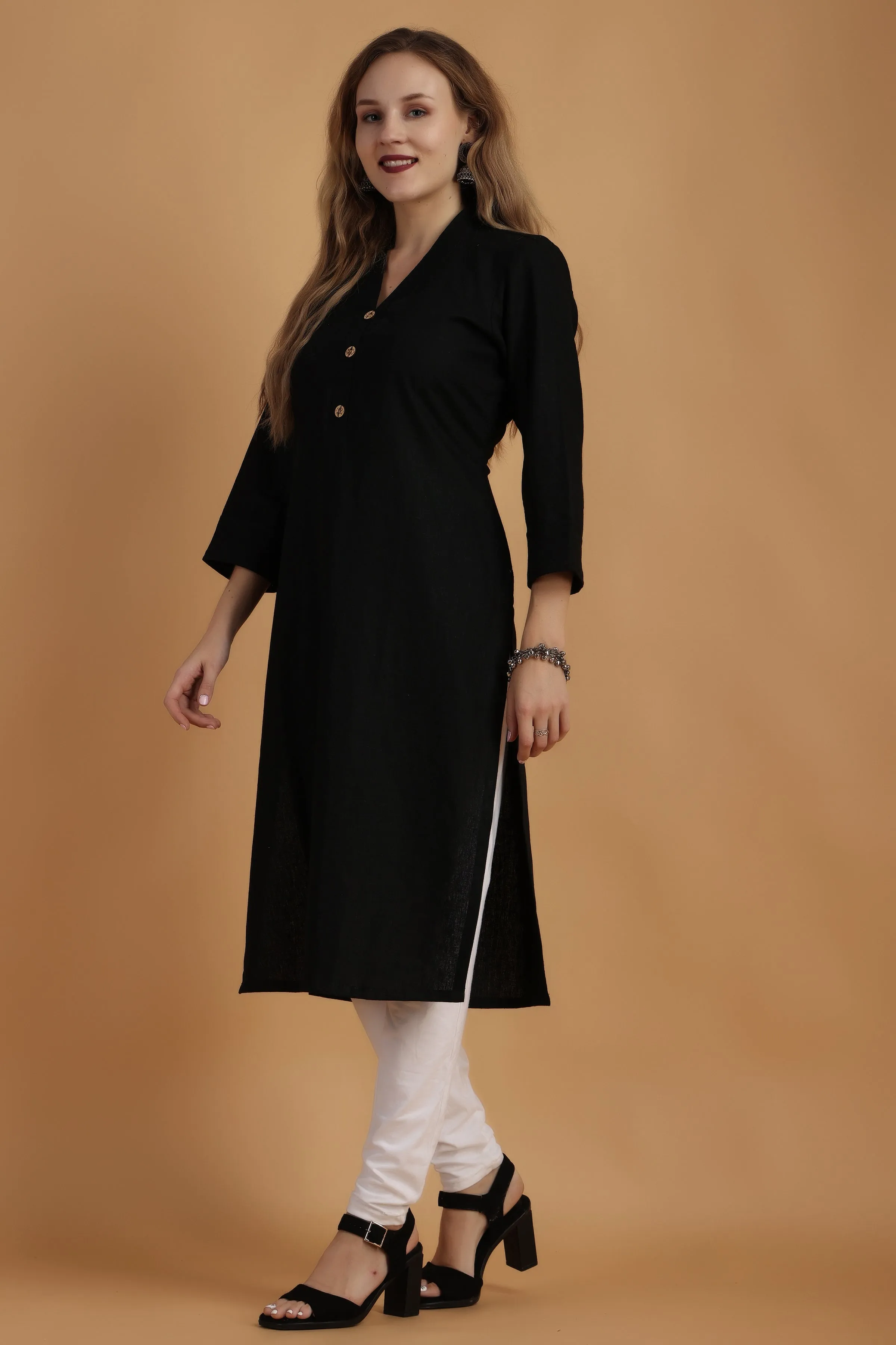 Black Stone Cotton Linen Kurta