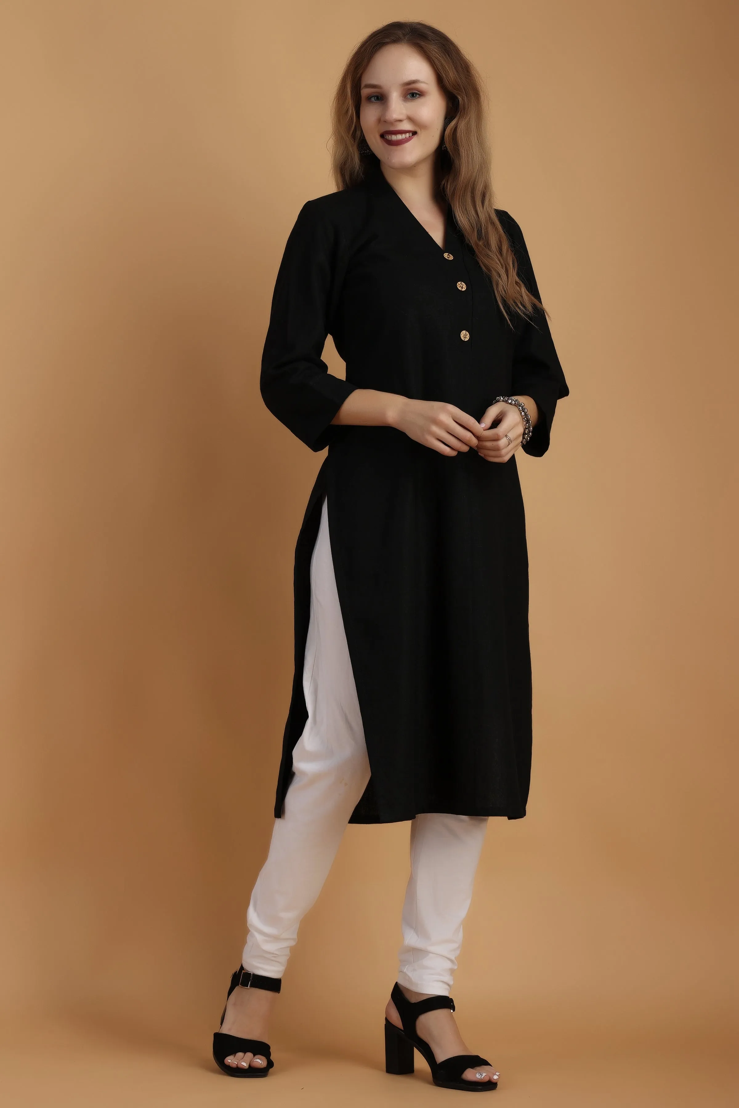 Black Stone Cotton Linen Kurta