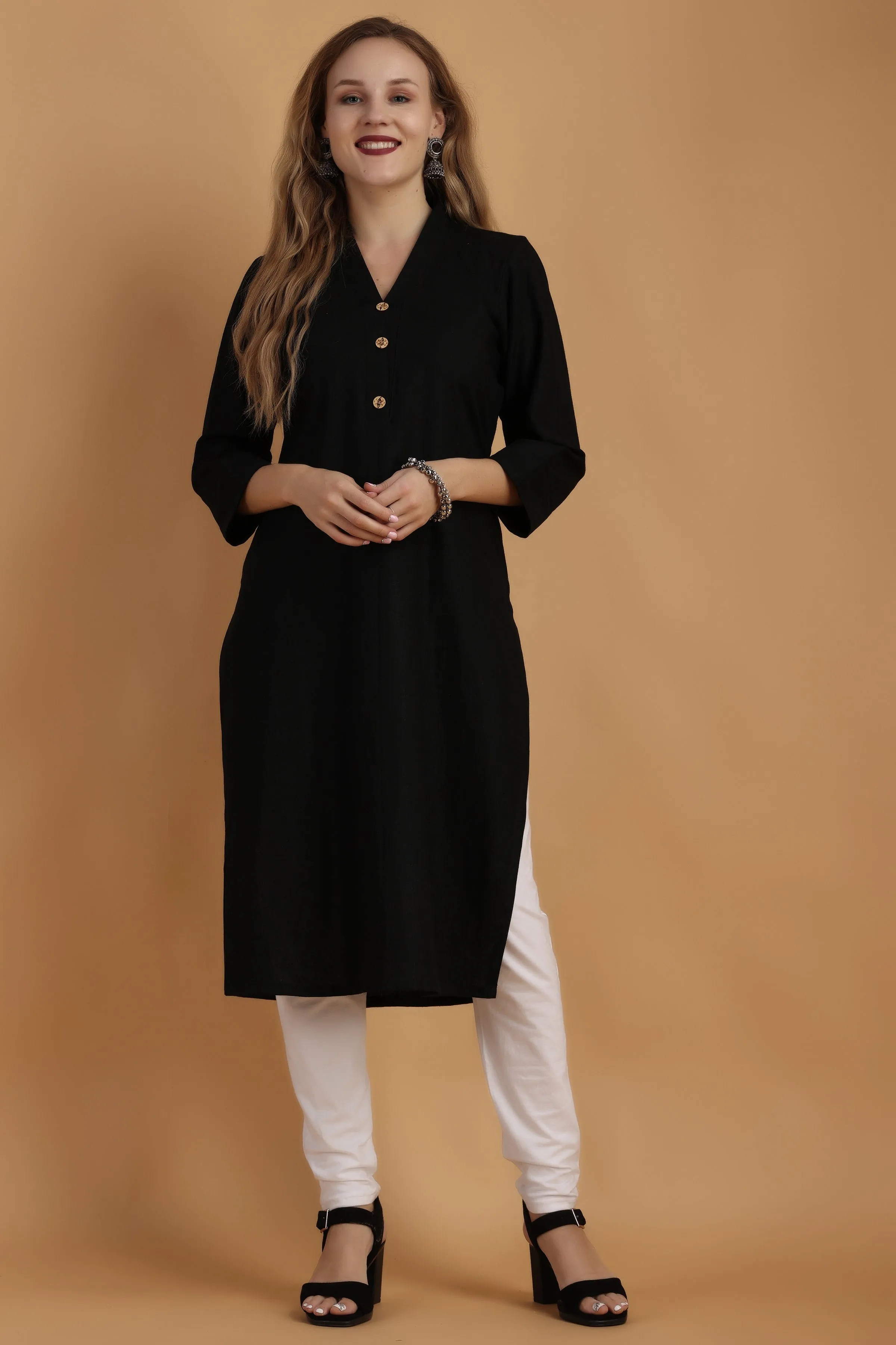 Black Stone Cotton Linen Kurta