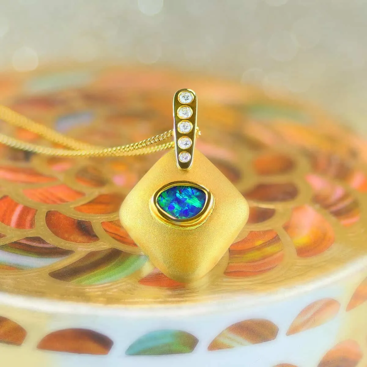 Blue Green Boulder Opal Necklace